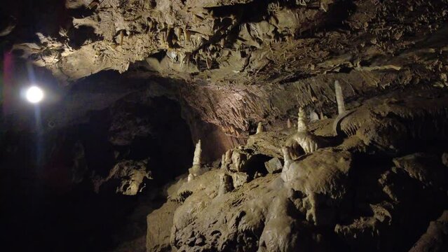 Blansko district, Czech Republic - February 25, 2023: Punkva Caves. Caves Moravian Karst. Stolognites, the underworld.