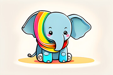 elephant wearing rainbow colored scarf, created with Generativ AI technology