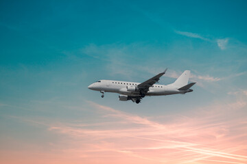 Fototapeta na wymiar 日暮れの空と飛行機