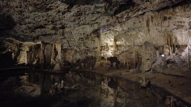 Blansko district, Czech Republic - February 25, 2023: Punkva Caves. Caves Moravian Karst. Stolognites, the underworld.