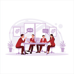 Businesspeople are sitting and gathering, collaborating on new projects. Trend Modern vector flat illustration