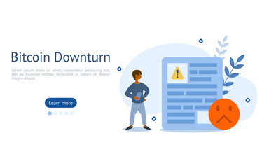 bitcoin downtrend illustration set. characters seen bad news that lowers the value of the bitcoin. bitcoin fluctuation concept. vector illustration.