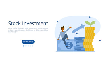 finance growth illustration set. characters invested money in stock markets and increasing the value of investment. stock business concept. vector illustration.