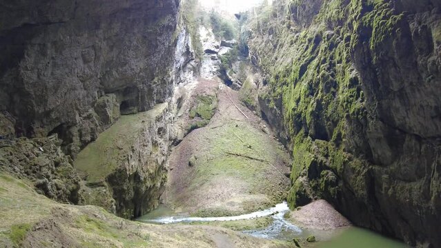 Blansko district, Czech Republic - February 25, 2023: Punkva Caves. Caves Moravian Karst. Stolognites, the underworld.