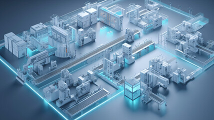Smart modern factory automation using advanced machines, industrial 4.0 manufacturing process