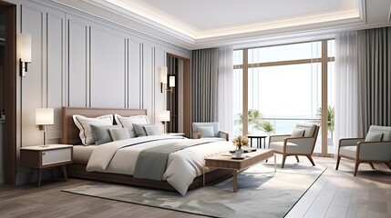 Naklejka na ściany i meble 3d render luxury hotel room