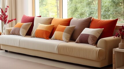 comfortable soft sofa decorative cushions spacious