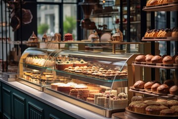A modern pastry shop. Created with generative AI technology.