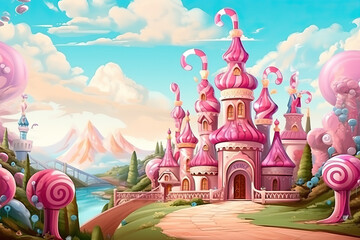 Fantasy Candy Castle Realm Created with Generative AI