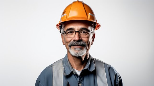 senior construction manager on white background