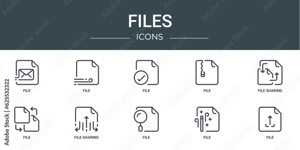 Wall mural set of 10 outline web files icons such as file, file, file, sharing, sharing vector icons for report