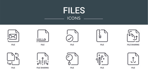 set of 10 outline web files icons such as file, file, file, sharing, sharing vector icons for report, presentation, diagram, web design, mobile app