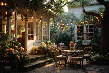 Fototapeta na wymiar Cozy patio with furniture and flowers