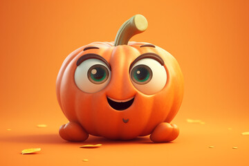 Pumpkin character with face expression isolated on orange background. 3d illustration
