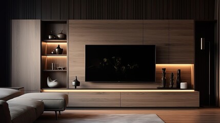 living room cabinet tv in dark room
