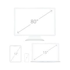 White digital gadgets diagonal dimensions