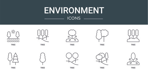 set of 10 outline web environment icons such as tree, tree, tree, vector icons for report, presentation, diagram, web design, mobile app