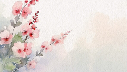 Abstract Floral Pink Showy Speedwell Flower Watercolor Background On Paper