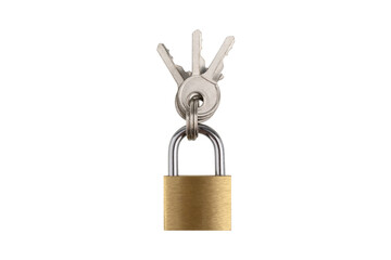 Lock for doors on a white background. Golden color padlock closeup isolated on white background.