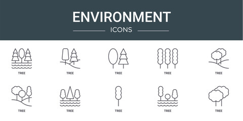 set of 10 outline web environment icons such as tree, tree, tree, vector icons for report, presentation, diagram, web design, mobile app