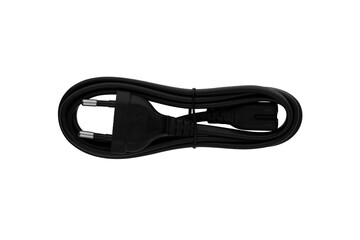 Plug connection from electronics on a white background. Wire with a plug close-up, cut out on a white background.
