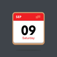 saturday 09 september icon with black background, calender icon