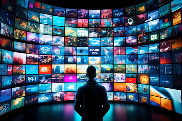 Big wall with multimedia streams. Generative ai design.