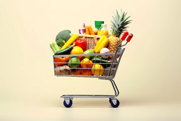 Shopping cart full of vegetables. Generative ai design.