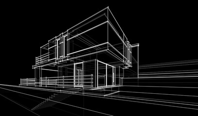 house building sketch architectural 3d illustration