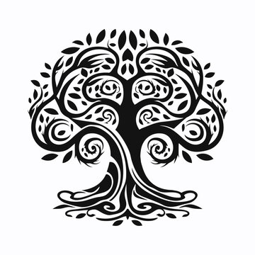 Yggdrasil tree, vector isolated on white background, tree of life, vector illustration