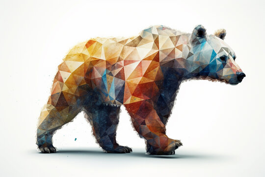 Polygonal bear on white background. Abstract low poly illustration. generative ai