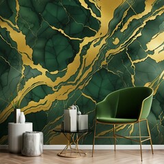 Green & Gold marble textured interior wallpaper or background