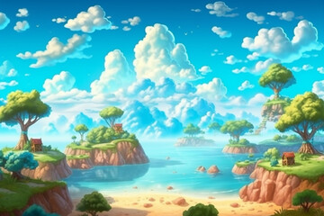 Fototapeta na wymiar Cartoon landscape with sea, island and sky - illustration for children generative ai