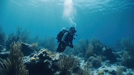 Fototapeta na wymiar Diving in sea, underwater