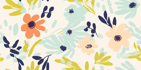 Bright hand drawn minimalist flower print. Modern botanical pattern. Fashionable template for design