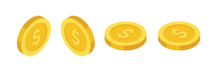 golden dollar coin in isometry, from different sides