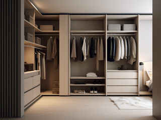 Contemporary simplicity in a minimalist dressing room. Generative AI