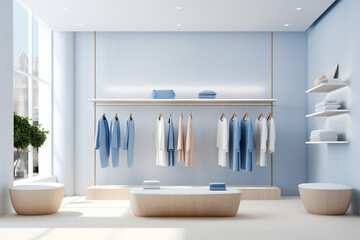 Modern apparel store interior in light colors. AI generated - obrazy, fototapety, plakaty