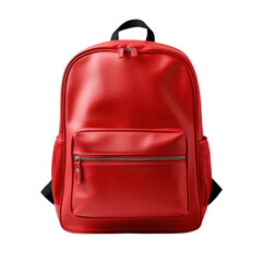 Backpack isolated on transparent background, PNG. Red color handbag for business and school