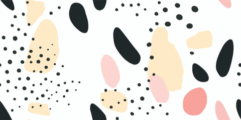 Hand drawn abstract simple shapes pattern. Modern collage seamless print. Fashionable template for design.