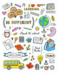 Vector school doodles. Cute school illustrations. Back to school set