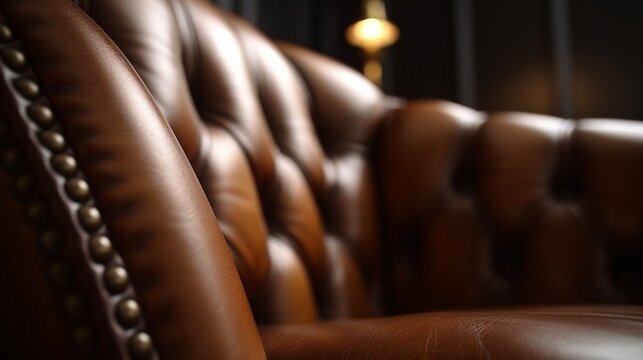 close up detail design of trimming and leather finishing of armchair sofa classic style home interior concept,ai generate