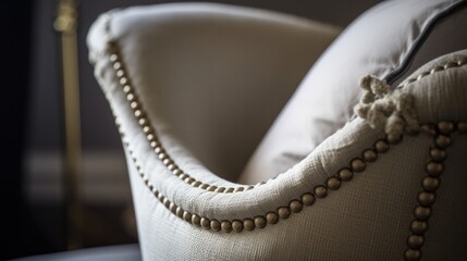 close up detail design of trimming and fabric finishing of armchair sofa classic style home interior concept,ai generate