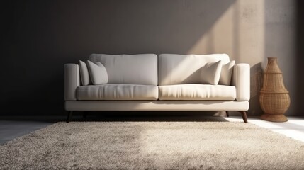 close up detail design of sofa leg with carpet rug home interior background,ai generate