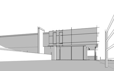 house building sketch architecture 3d illustration