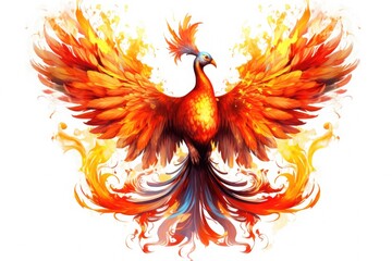 Burning bird phoenix isolated on white background. Bird phoenix. Generative Ai