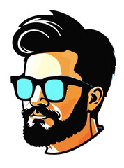 Hipster man with beard and sunglasses. Vector illustration of a bearded man.