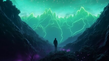 A person standing in a magical world, Generative AI illustrations
