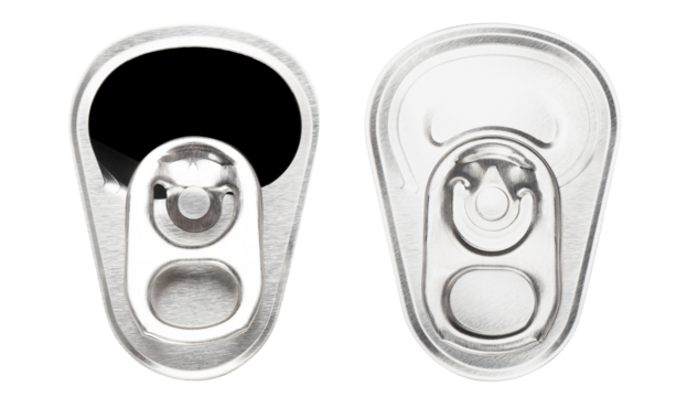 Closed and open aluminum can lids, cut out