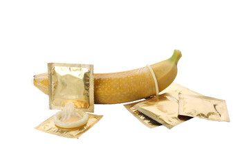 PNG, condom and  banana, isolated on white background - obrazy, fototapety, plakaty
